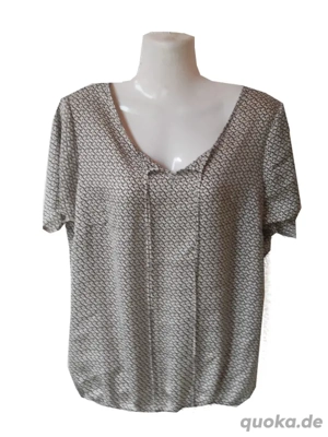 Bluse elegant chic glänzend beige schwarz kurzärmelig Gr. 42 Bild 2
