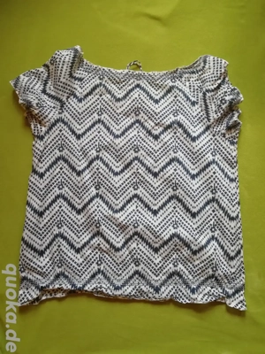 Bluse blau weiß kurzärmlig Carmen Aztekenmuster Gr. L 44 46 Bild 3