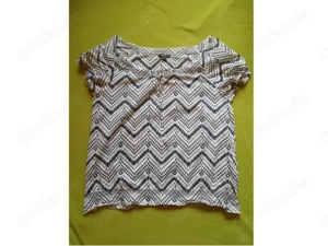 Bluse blau weiß kurzärmlig Carmen Aztekenmuster Gr. L 44 46