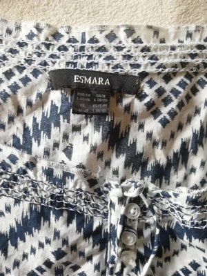 Bluse blau weiß kurzärmlig Carmen Aztekenmuster Gr. L 44 46 Bild 4