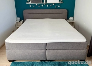 Boxspringbett grau mit Topper, Doppelbett 180 x 200 cm