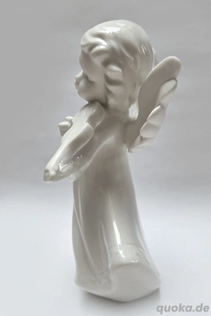 Engelsfigur Geige Keramik reinweiß glänzend Gußkeramik 20cm 80er