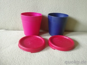 Becher Trinnkbecher Tupperware blau pink Camping Picknick