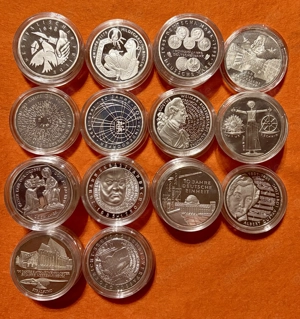 10 Mark Münzen 1998 - 2001 in Spiegelglanz, 15,5 Gramm 925er Feinsilber