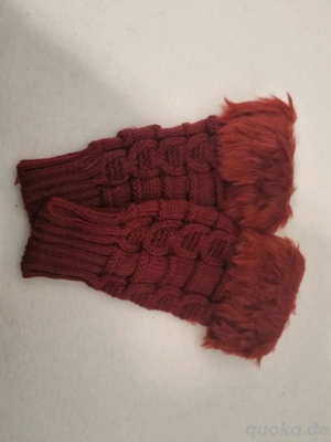 Halbfinger Strick Handschuhe Warme fingerlose Rot Rote mit Faux