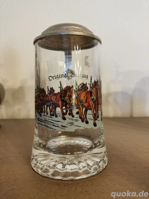 Bierkrug Bierseidel Glas mit Zinndeckel 0,5 L Bierzug