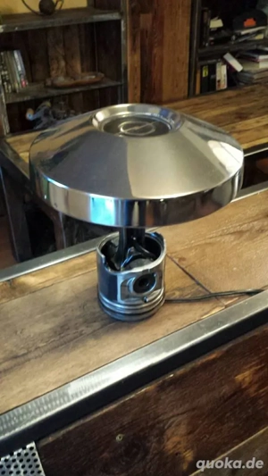 Vintage Industrial Lampe Opel aus Radnabenabdeckung ( 70er 80er Jahre) und LKW-Kolben