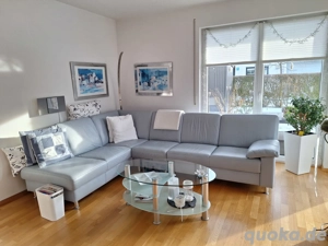 Ecksofa - echt Leder - rauchblau