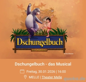 2 Tickets Musical Dschungelbuch Theater Melle 30.01.2026 16:00 Uhr