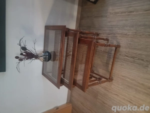 3 Set Tische Holz  mit Geflecht und Glas 