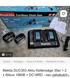 Makita Akku Kettensäge DUC353 + 3 x Sägeketten + 2 x 1860B + DC18RC + Haft Öl - neu unbenutzt -