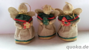 3 x Engel Kleid Baumwolle Rupfen Jute 10 cm Weihnachten