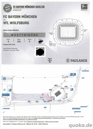 2x FC Bayern vs. Vfl Wolfsburg - TOP-Karten im Block 101 Reihe 3