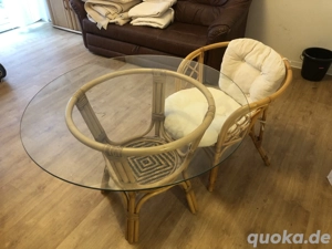  Bambus Glastisch mit 2 Stühlen