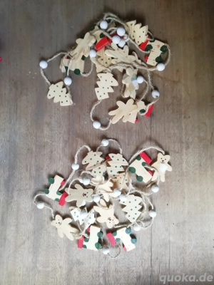 2 x Girlande Holz natur Weihnachten Teddy Lokomotive Tannenbaum