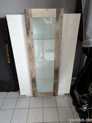Vitrine Weiß Braun mit Glas H127 B81 T39