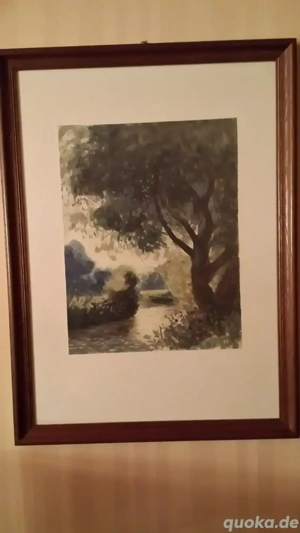 Bild mit Signatur von Fritz Lang - Weiden am Fluss 47x30 cm mit Rahmen, 1975