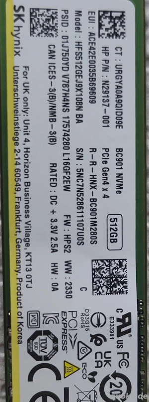 SK Hynix BC901 512gb NVMe M.2 ssd