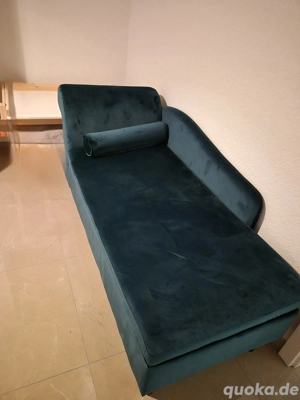 Elegante Recamiere   Chaiselongue   Samt-Optik in Smaragdgrün