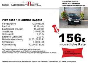 Fiat 500C Lounge - Garantie - ab 158 € pro Monat (Finanz.)