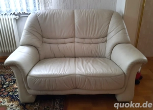 Leder Couch Garnitur 3er Sofa + 2er Sofa beige