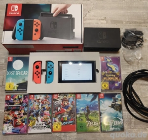 nintendo switch 1 set Konsole mit 7 videospiele + verpakung und Zubehör 