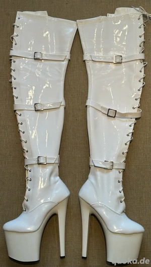 LACKSTIEFEL PLATEAU Overknee Weiss GR.39  Stiletto Platform