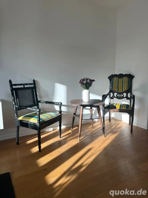 Historismus & Faux Bamboo Stuhl-Duo | Eklektik Design Neu gepolstert Gründerzeit