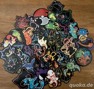 Pokemon Neon Sticker Set   50 Stück | Pikachu, Glurak, Gengar