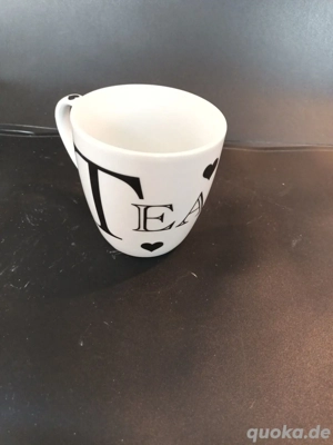 Tasse I love Tea Tee Porzellan weiß schwarze Schrift ca. 10cm hoc