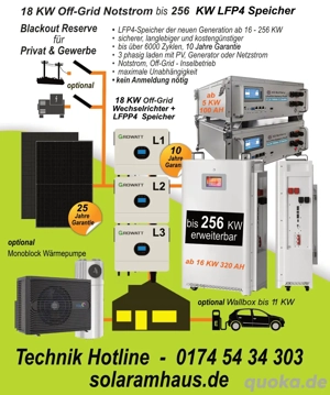 18 KW Off-Grid Notstrom bis 256 KW Lifepo4 Speicher Blackout Reserve