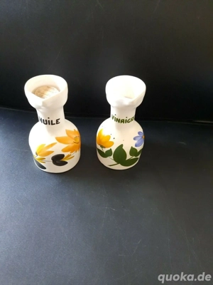 2 Porzellan Flaschen für Vinaigre und Huile 15 cm hoch als Set