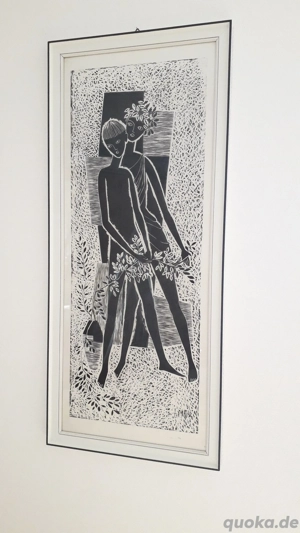 Holzschnitt Bild Grafik Akt Adam und Eva 100 x 44 cm signiert