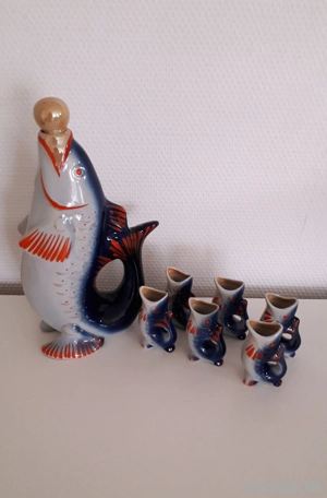 Fischkaraffe Keramik Set Polonsky Werk Russland, Ukraine