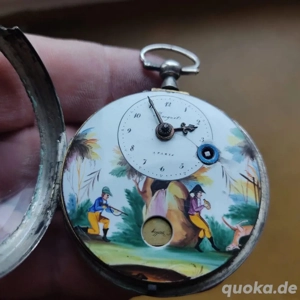 Antike Spindeltaschenuhr "Breguet   Paris"   Emaille Jagdszene & Laufender Hase   ca. 1800