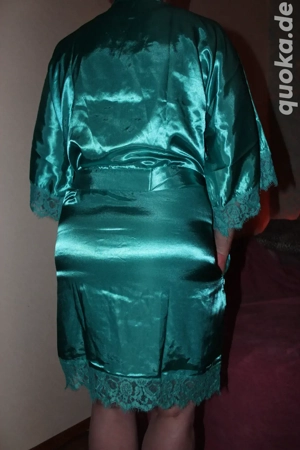 Damen Satin Kimono Smaragd Grün Gr. M
