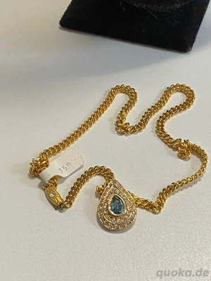 vergoldete vintage kette mit blauer stein