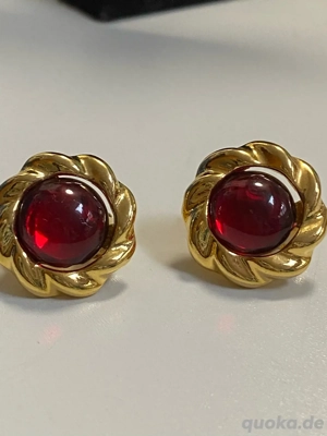 vintage ohrklipse mit roten stein goldfarbe 