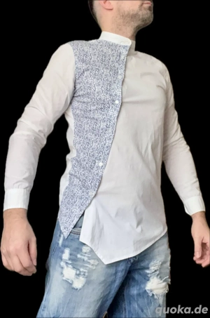 seltens weißes slimfit hemd asymmetrische knopfe stehkragen M große