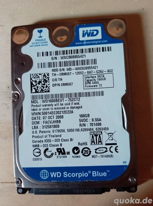 Western Digital WD1600BEVT  160GB 2,5" HDD Festplatte 5400rpm 8MB