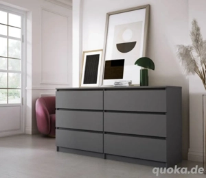 Kommode grau 6 Schubladen 120x77cm Kinderzimmer