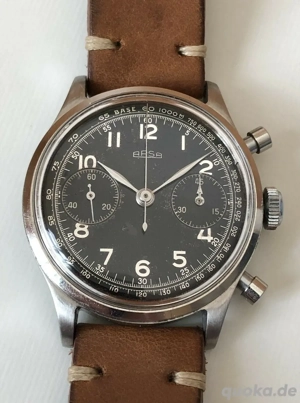 vintage big arsa steel chronograph schaltrad valjoux 22 black dial 50er 38mm