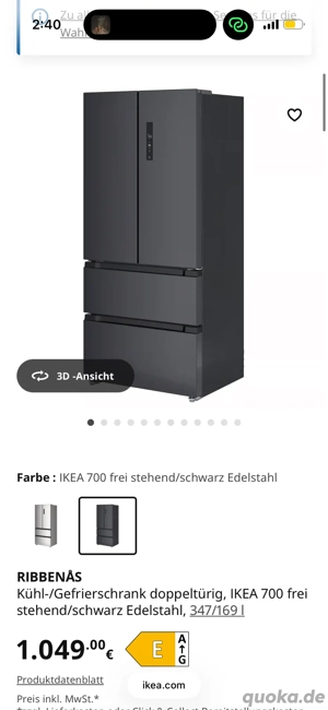 Kühl- Gefrierschrank Doppeltürig freistehend Ikea