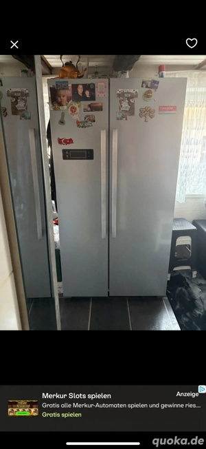 Side-by-Side Kühlschrank silber, funktionsfähig MUSS SCHELL WEG