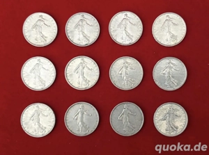 12 französische Silbermünzen Semeuse Francs Sammlung