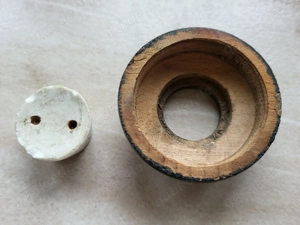 ANTIKER Klingelknopf aus Holz und Keramik Aufschrift: Klinga Bild 5