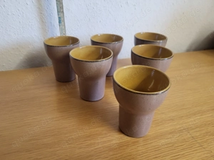 Tonbecher, Steinzeugbecher, Stapelbecher, 6 Stück