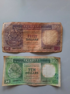 Geld Hongkong 50 Dollar 10 Dollar Hongkong Shanghai Banking Corpo