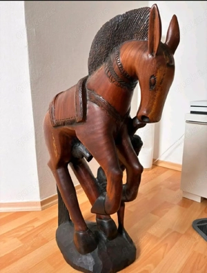 Holzskulptur Pferd Mann Afrika Mpingoholz Handarbeit 