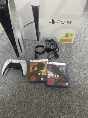 sony Playstation 5 slim Disk edition mit spiel und controller in verpakung